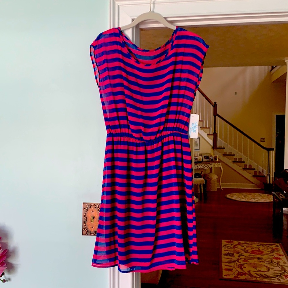 Pink and blue striped dress